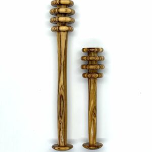set of 2 olive wood honey spoons, one large one small