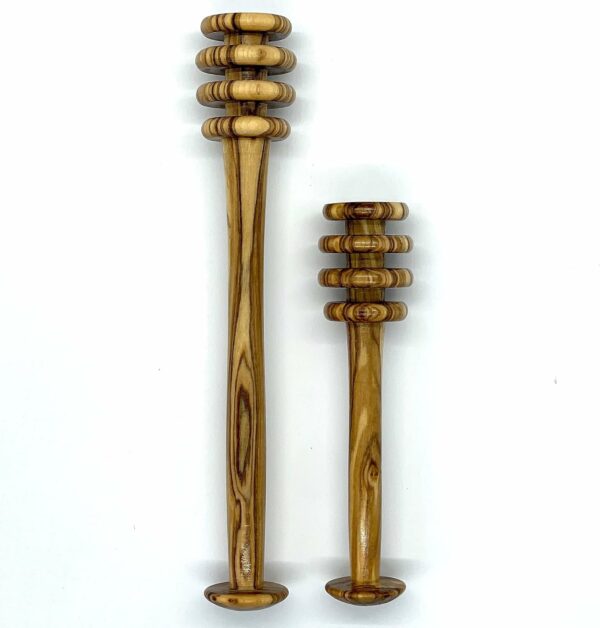 set of 2 olive wood honey spoons, one large one small