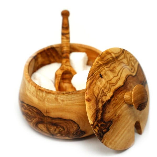 Handmade Olive Wood Sugar Bowl with Lid and Spoon - Image 8